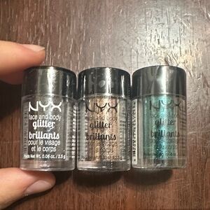 NYX Glitter Trio: Gunmetal, Bronze, and Teal Brand New Tightly Sealed No Box